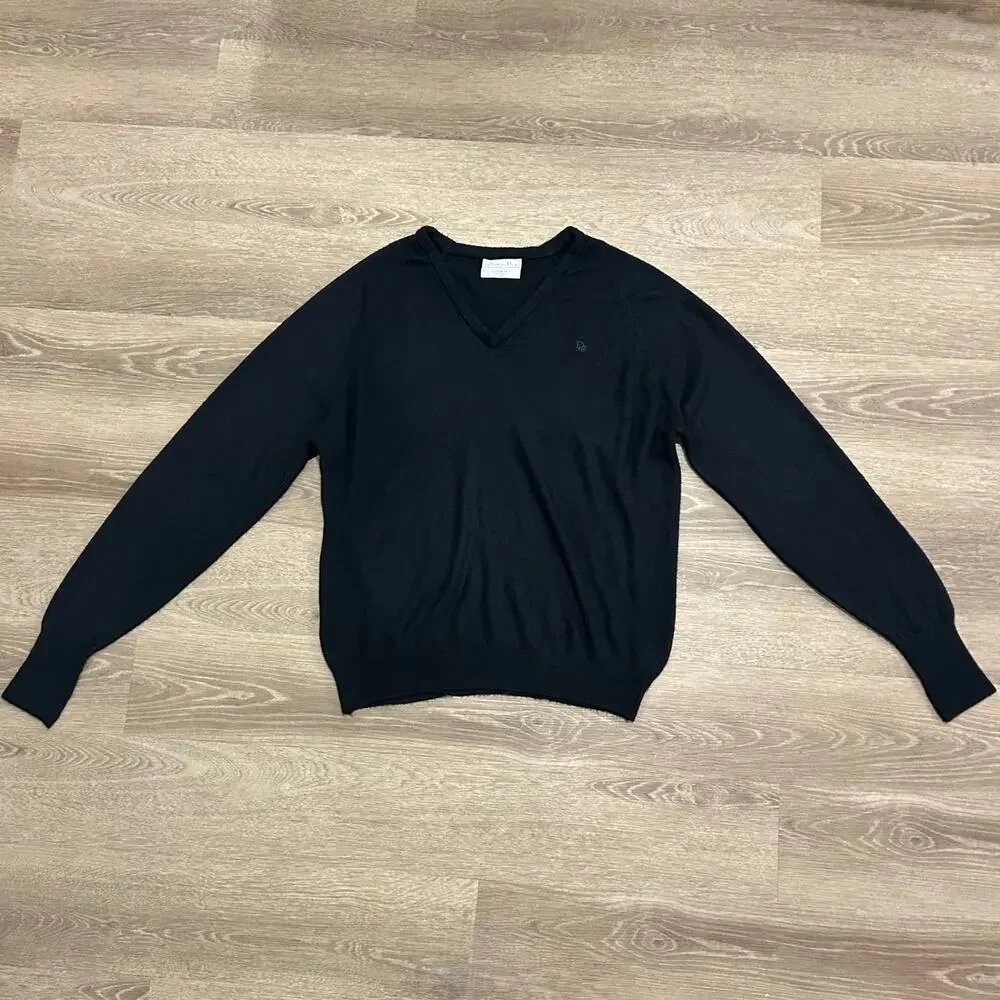 Vintage Christian‎ Dior V Neck Sweater Navy Minimakist Logo Knit XL USA